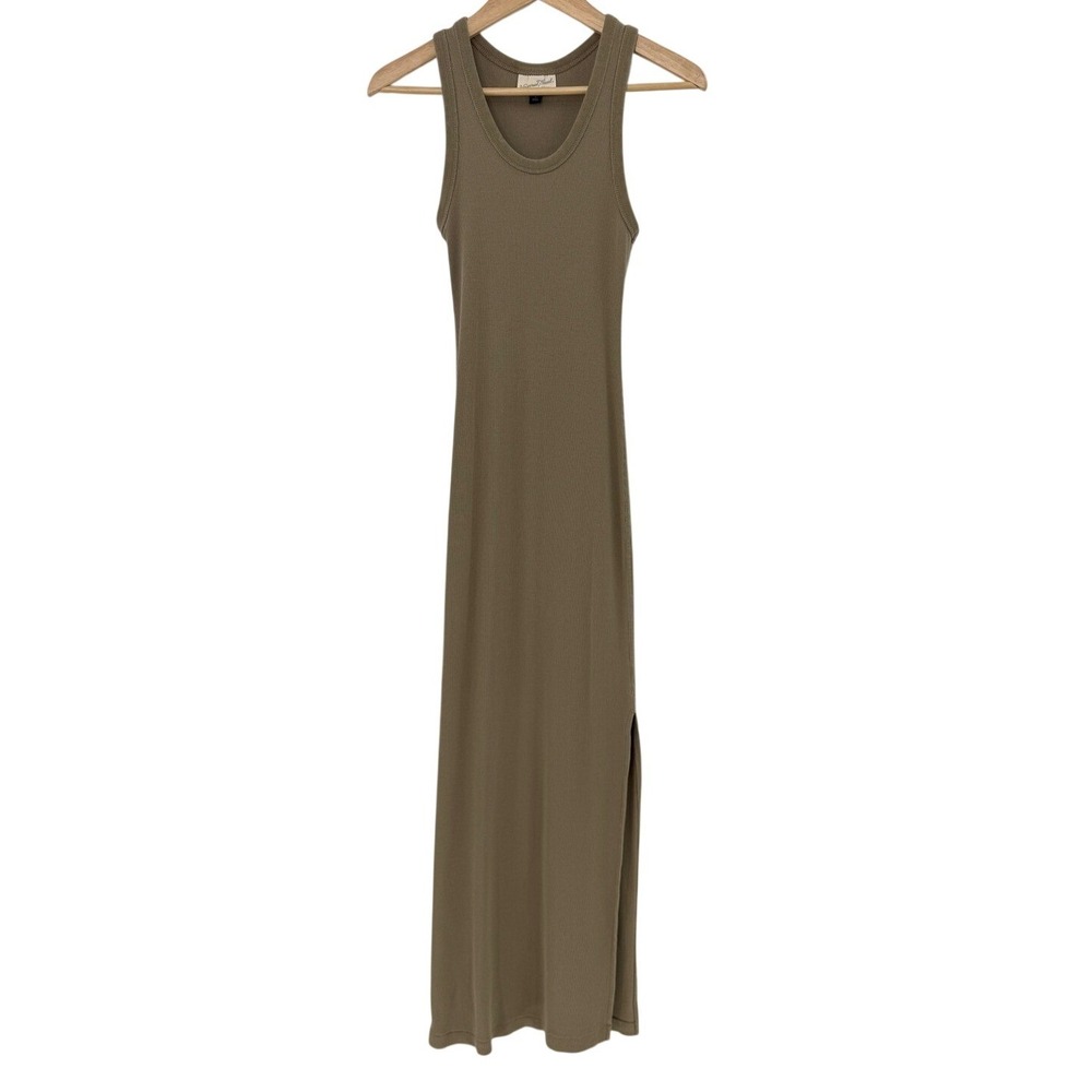 Universal Thread Ribbed Tank Maxi Dress Olive Brown Small Side Slit Cotton